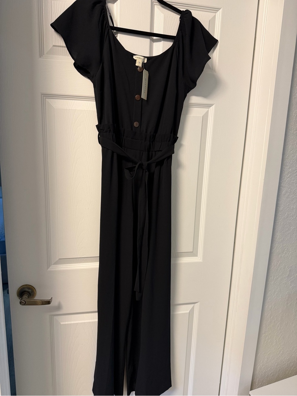 Monteau Black Wide-Leg Jumpsuit with Tie Waist Size L more like M